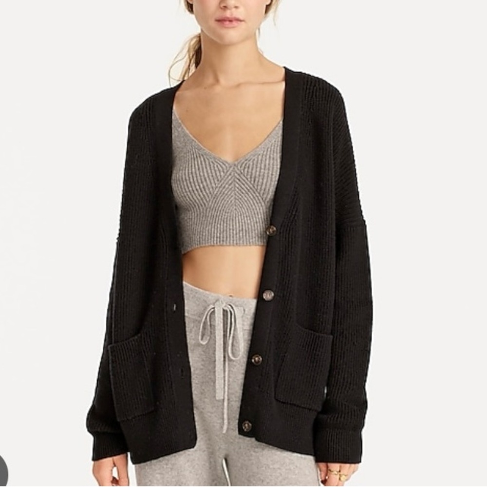 Jcrew V-neck Black Cotton Cashmere Oversized Cardigan EUC